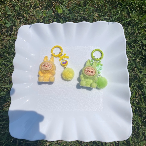 10PCs Mini Labubu Keychain Pom-pom.Fuzzy Colorful Animal Key Ring Set for Party - Picture 6 of 17